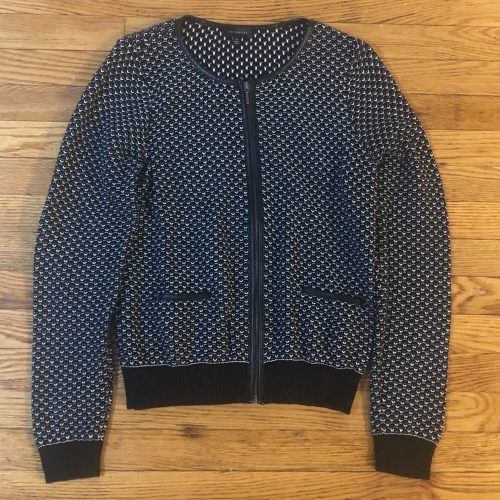 The Limited Leather Trim Full Zip Sweater Jacket